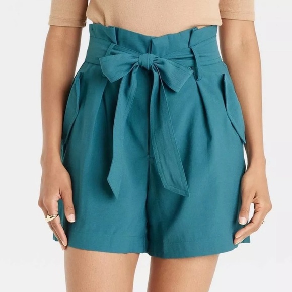 NWT! Target A New Day High Rise Utility Paperbag Teal Blue Shorts W/Belt - Picture 8 of 8